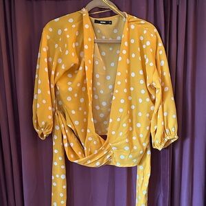 Nina Women's Yellow Polka Dot Wrap Blouse